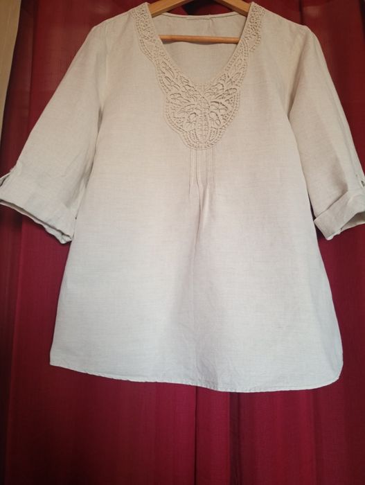 Bluzka, tunika lniana beżowa Boho upał, wakacje,lato size 40