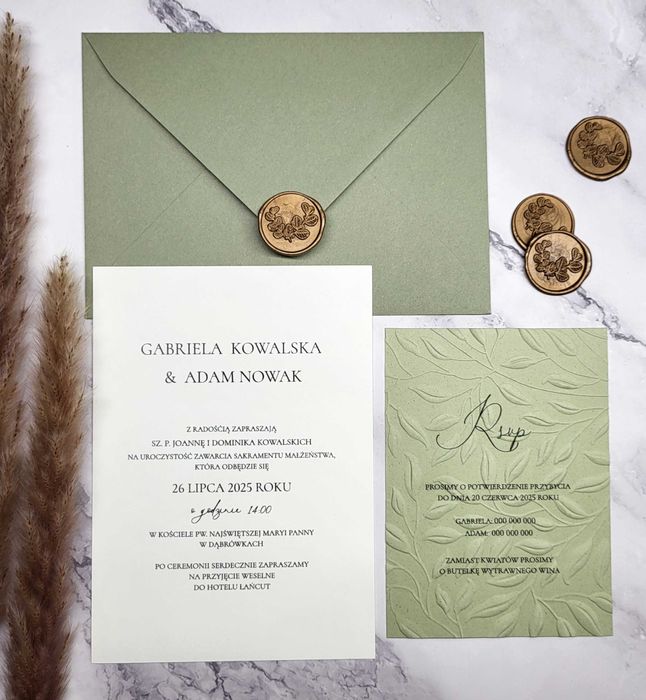 Zaproszenia z tłoczeniem, botaniczne ,liście