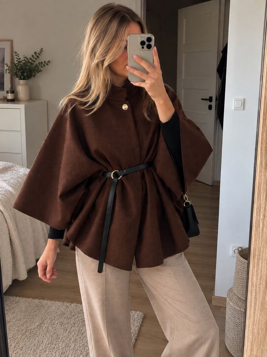 Elegancka peleryna ponczo w głębokim czekoladowym brązie + gratis !!!