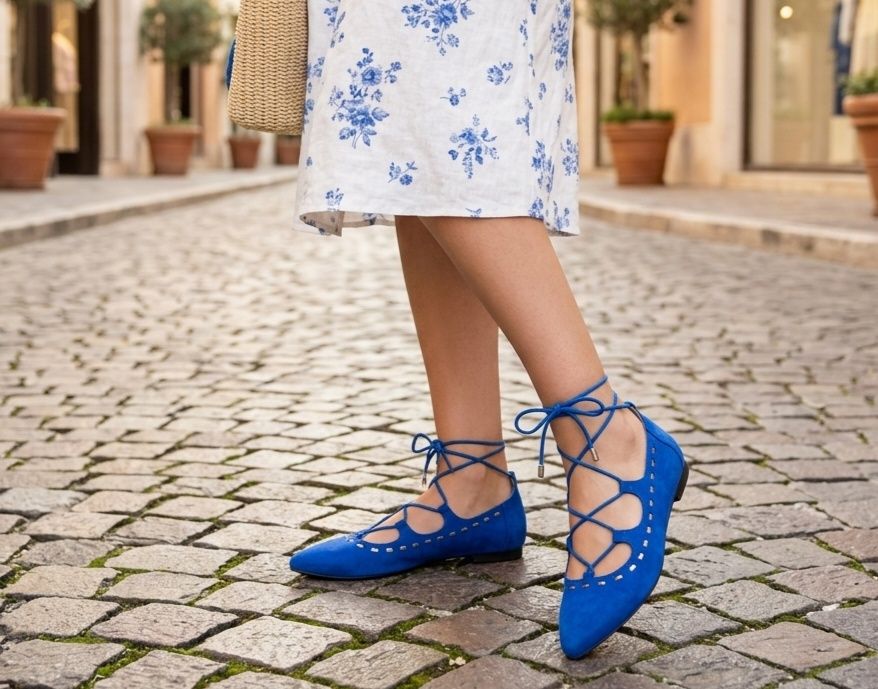 Baleriny niebieskie chabrowe wiązane