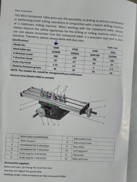Mesa 2 eixos + torno ajustável para furadora / fresadora CNC - NOVO