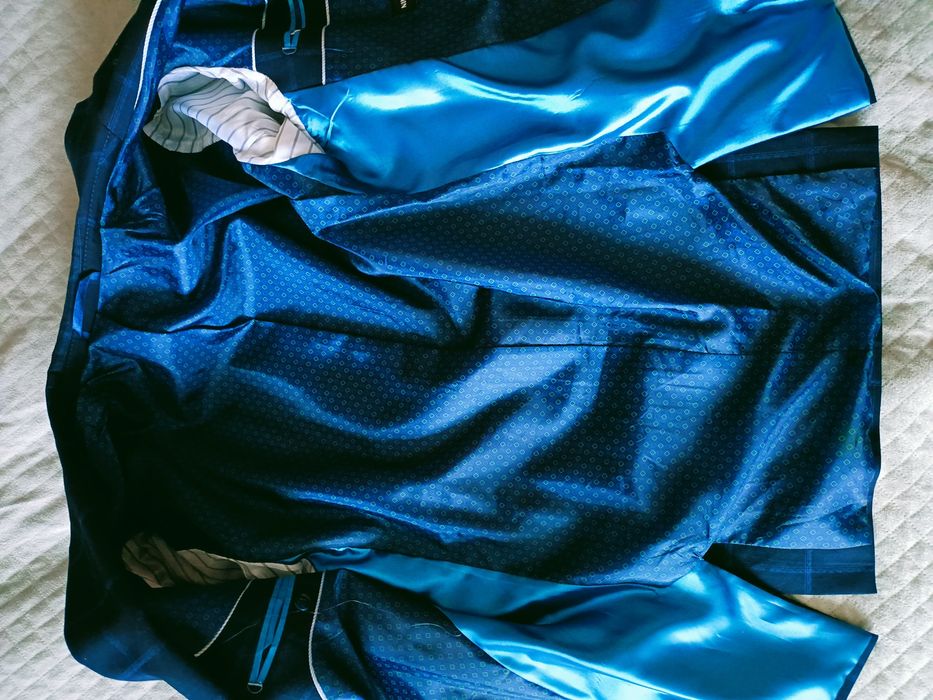 Garnitur męski granatowy w kratę