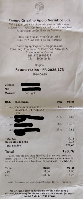 Cadeira sanitária Easylife