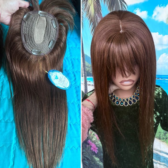 Натуральная накладка имитация кожи славянские волосы каштан 55см 110гр