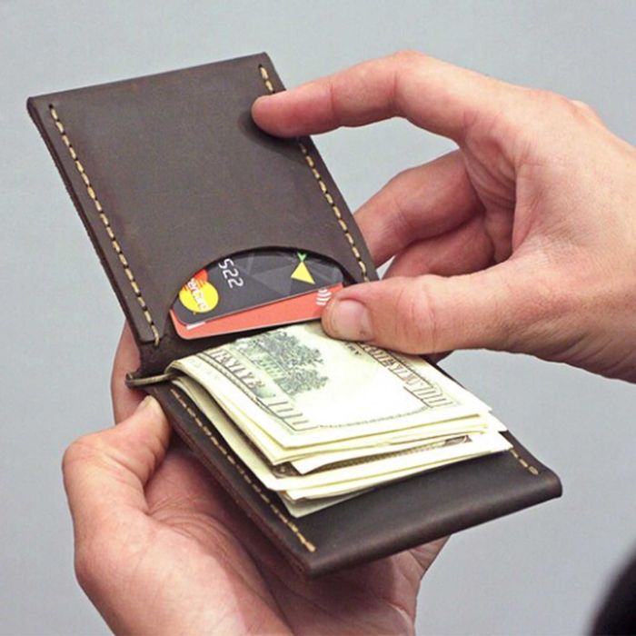 Portfel męski z klipsem na banknoty karty skórzany