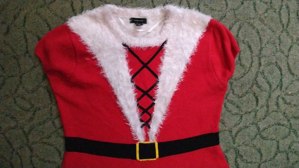 Карнавальное вязанное платье помощницы Санта Клауса, размер L