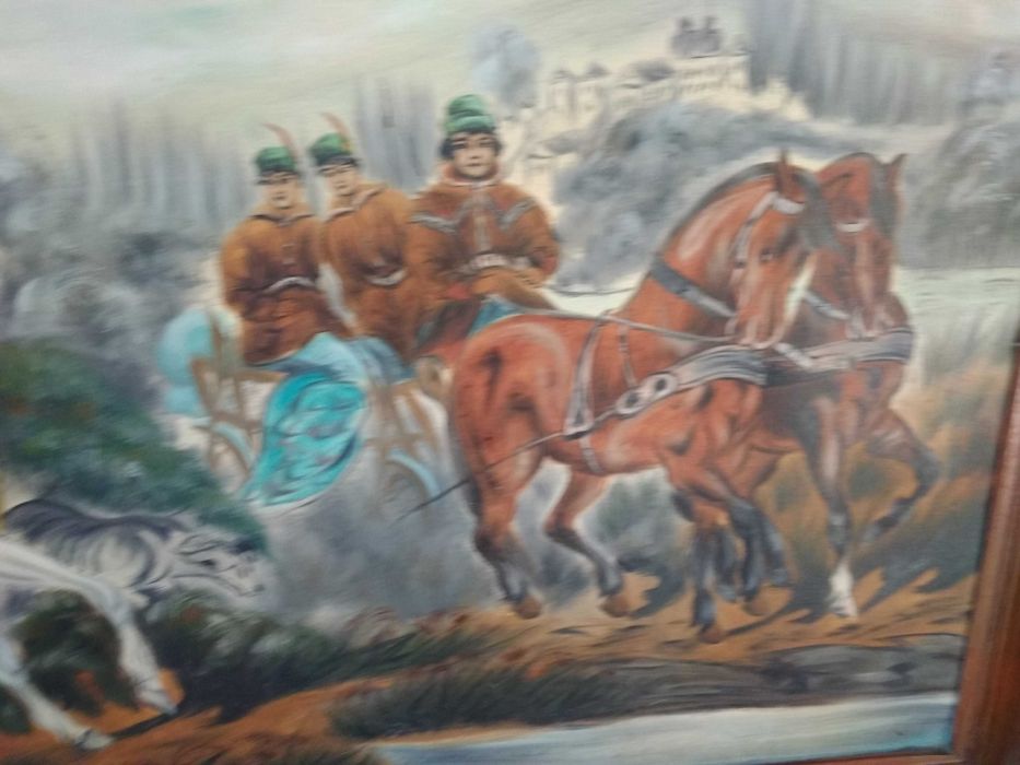 Obraz olejny "Polowanie" w drewnianej ramie