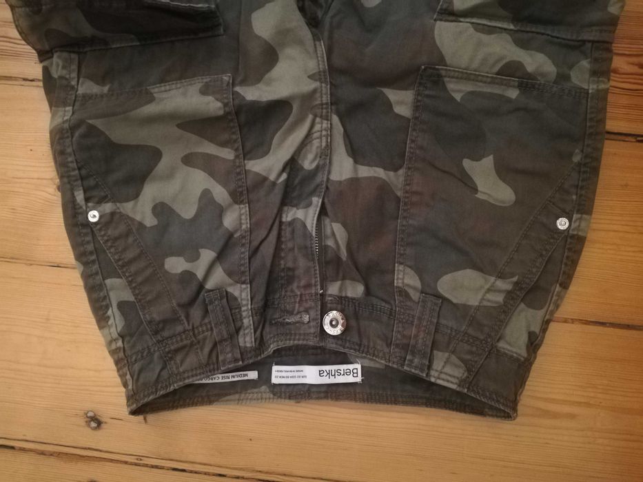 Spodnie damskie  płócienne Bershka Cargo melanż kaki 32 nowe