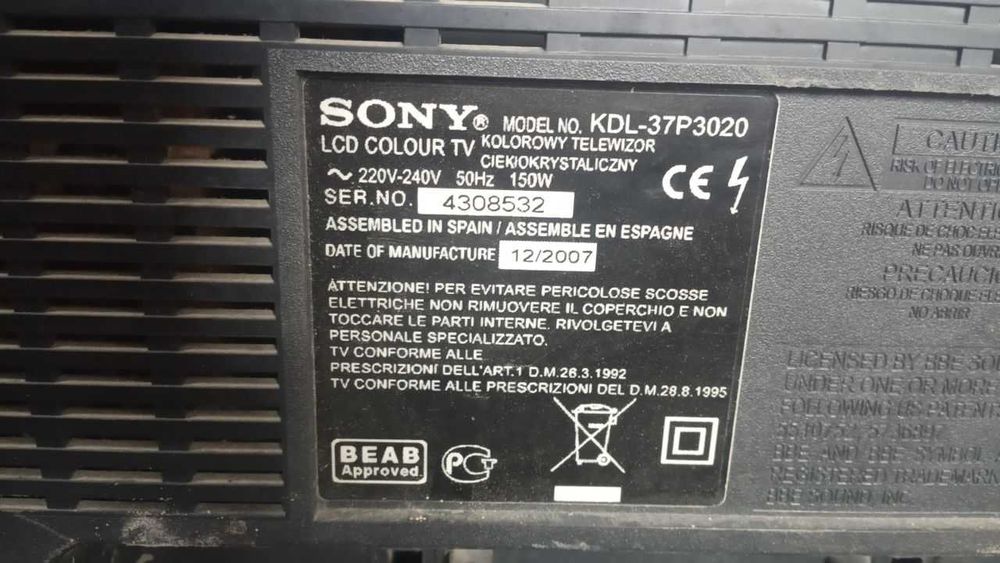Телевизор Sony KDL-37P3020 і Телевізор tcl 50 дюймів, ps43d451a3w