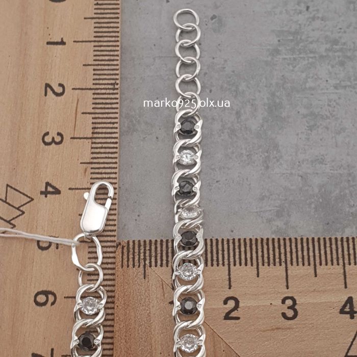 Жіночий срібний браслет чорно-білий арабський Бісмарк широкий подвійни
