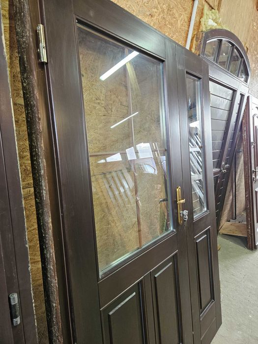 DRZWI Zewnętrzne Drewniane Sosnowe Dwuskrzydłowe Wejściowe 140x210cm