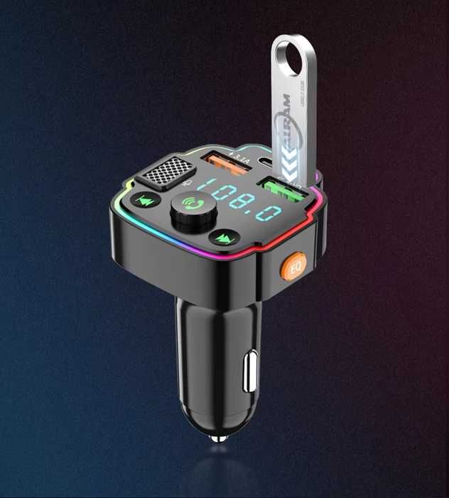 Transmiter samochodowy bluetooth fm mp3 2x usb + usb-c ładowarka