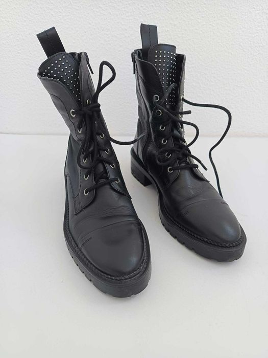 Botas estilo Militar/Combate em pele verdadeira, marca Zara, tamanho 36 - Como novas!