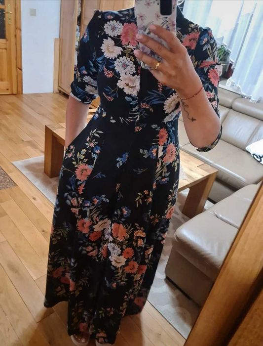 Zara długa maxi koszulowa sukienka w kwiaty M