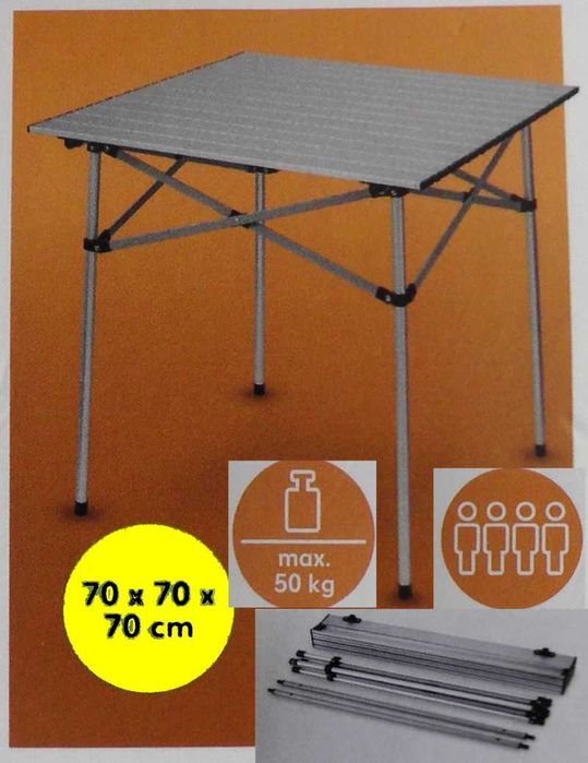 Stolik kempingowy turystyczny aluminiowy 70x70x70cm składany