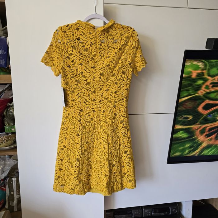Sukienka Zara l 40 m 38 koronka zakardowa mini krótki rękaw kołnierzyk