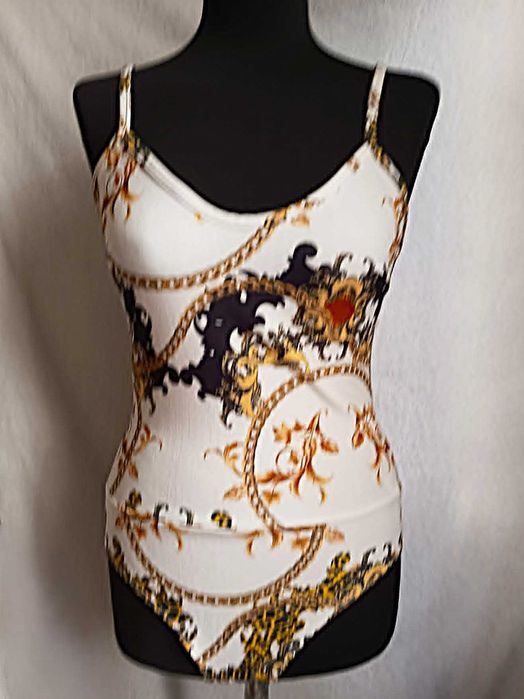 Eleganckie body NLY ONE rozmiar 36 S barokowy wzór łańcuchy złote stringi