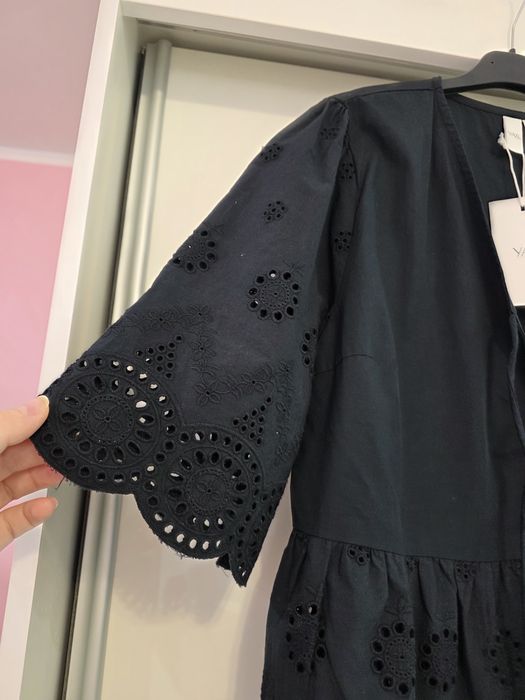 Czarna bluzka YAS ażurowa wiązana XL bawełna