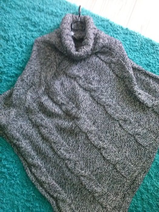 Sweter golf ponczo siwy piekny