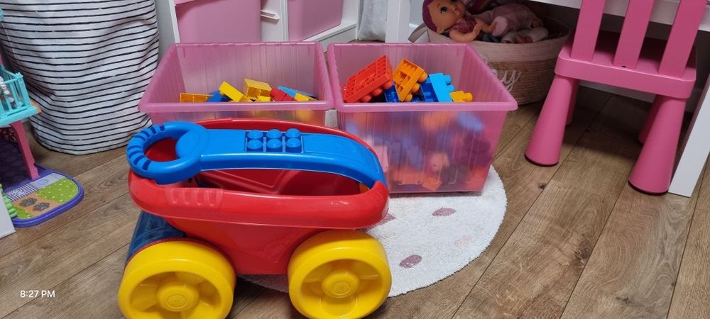 Mega Bloks, pojazd, zbierak klocków, auto, wózek, pchacz, Fisher Pric