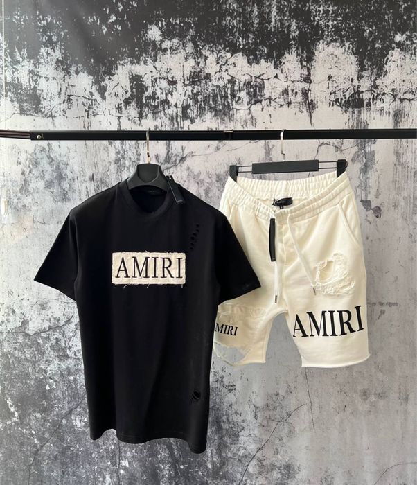AMIRI футболка шорты комплект летний костюм спортивный черный белый
