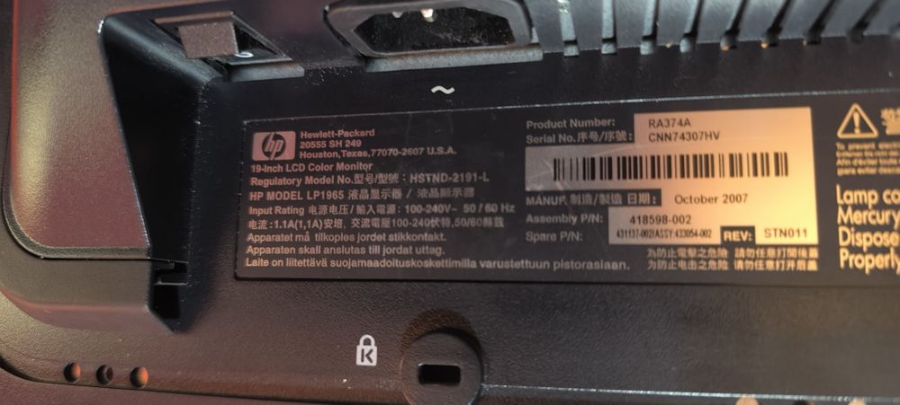 Monitor HP LP1965 – 19" LCD