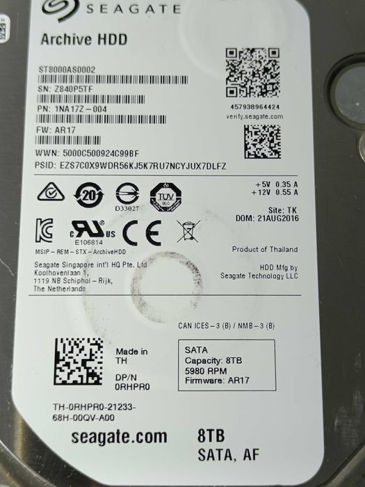Хард диск HDD Hard Seagate 8TB ST8000AS0002 5980RPM 128mb CASH 92%