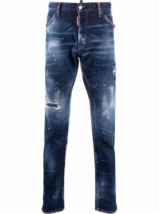 DSQUARED2 Paint Splatter Skater Jeans Navy spodnie jeansowe Balanciaga