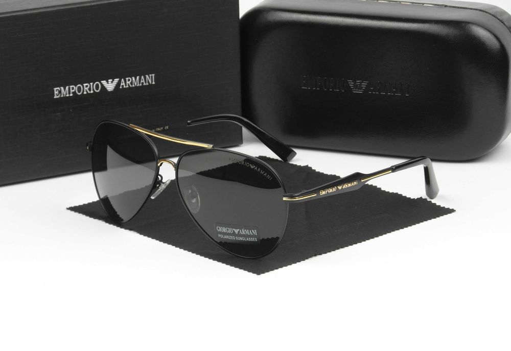 Чоловічі сонцезахисні окуляри Emporio Armani | поляризація UV400 | авіатор краплі | футляр в комплекті | металева оправа