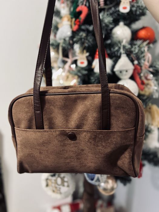 Pojemna torebka damska zamsz brazowa elegancka Nowa