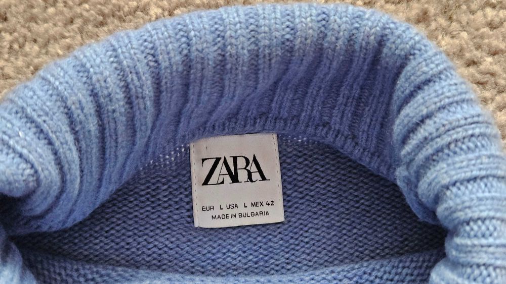 Gruby golf męski Zara błękitny, wełna/nylon, rozm. M-L