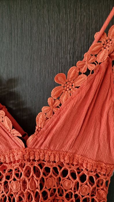 Sukienka maxi na ramiączkach wiskoza 100% koronką haft boho 38 M