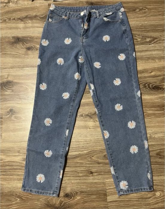 Джинси жіночі з принтом ромашки, розмір l