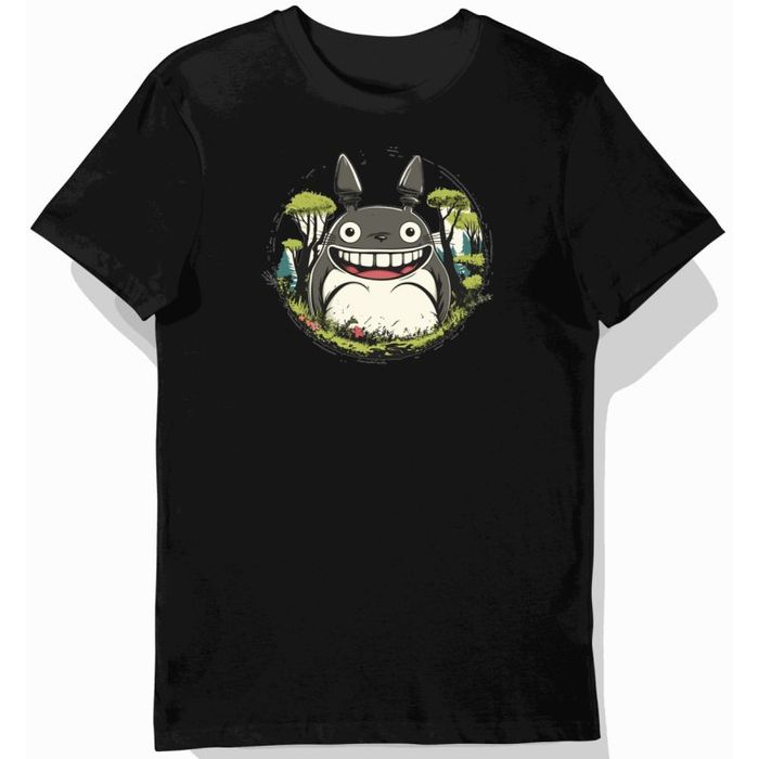 Koszulka męska czarna z uśmiechniętym Totoro z grafiką XL