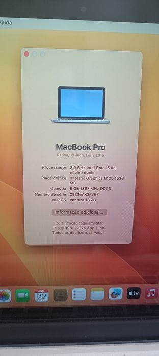 MacBook Pro Retina 13" Early 2015 – Estado Impecável 10/10 | 2,9 GHz | 8GB Ram SSD