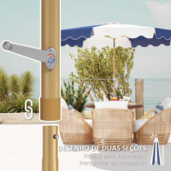 Chapéu de Sol de Jardim Azul e Branco