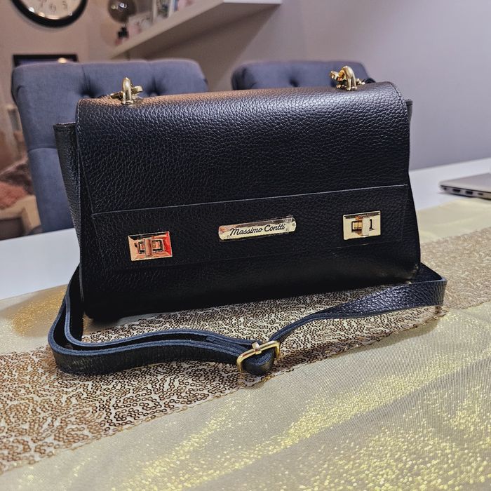 Torebka listonoszka Massimo Contti skóra naturalna na ramię czarny