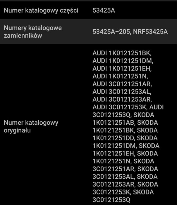 Nowa Chłodnica silnika NRF 53425A Skoda Audi Seat VW