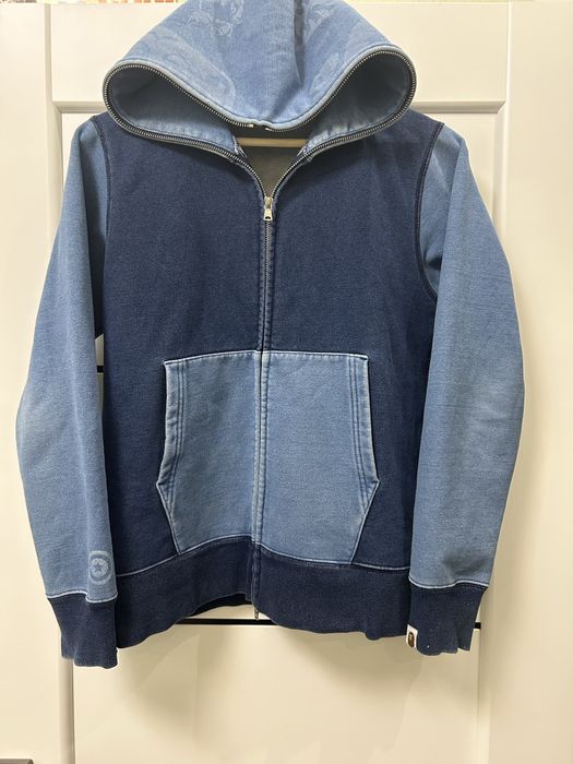bape indigo zip hoodie