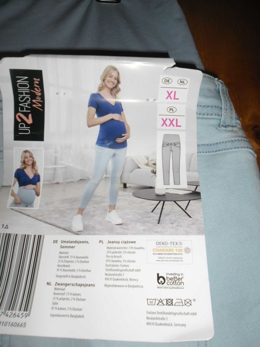 nowe jasne spodnie dżinsowe ze streczem ciążowe roz.XL