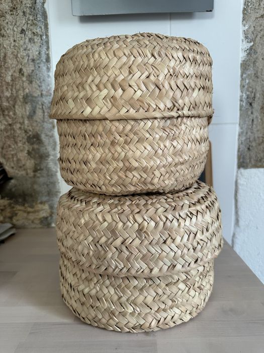 Cestos caixas em palma com tampa