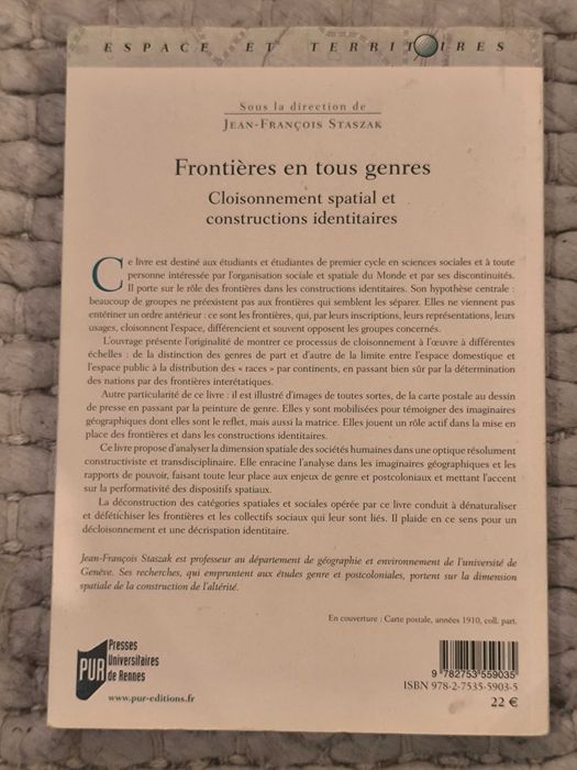 Frontières En Tous Genres ; Cloisonnement Spatial Et Identitaires