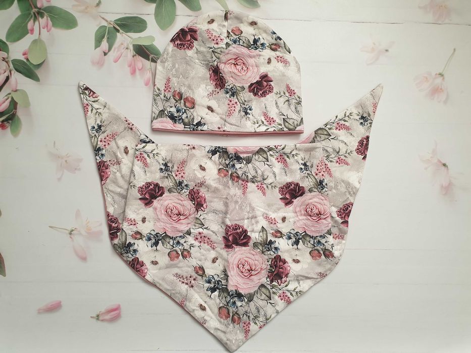 Komplet dla dziewczynki – czapka + chusta NOWY 1-2 latka