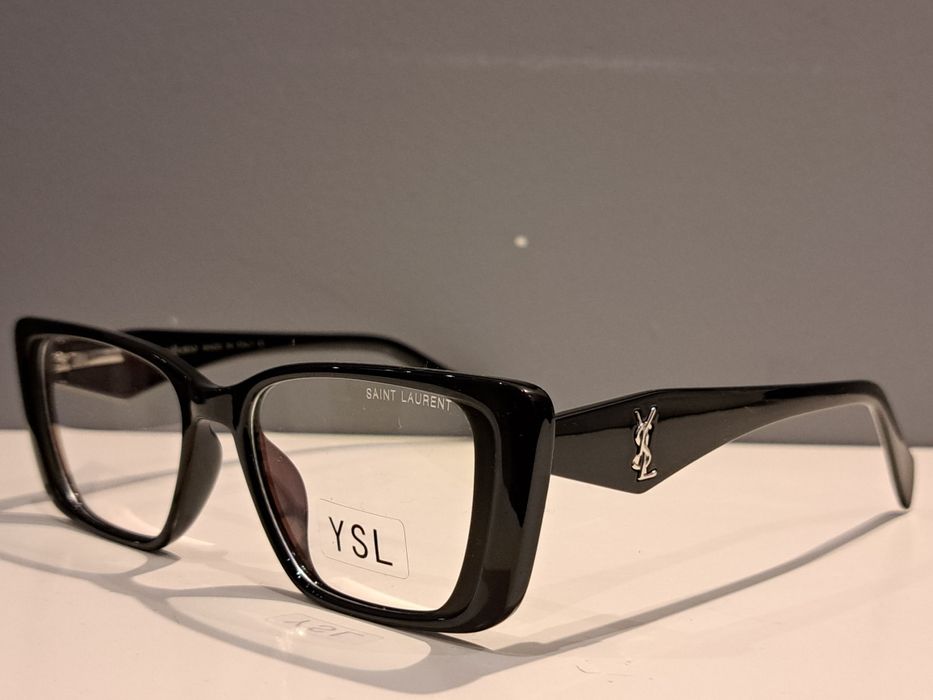 YSL damskie nowe czarne oprawki korekcyjne zerowki srebrne logo
