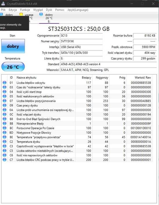 Dysk HDD 160/240/250/500GB