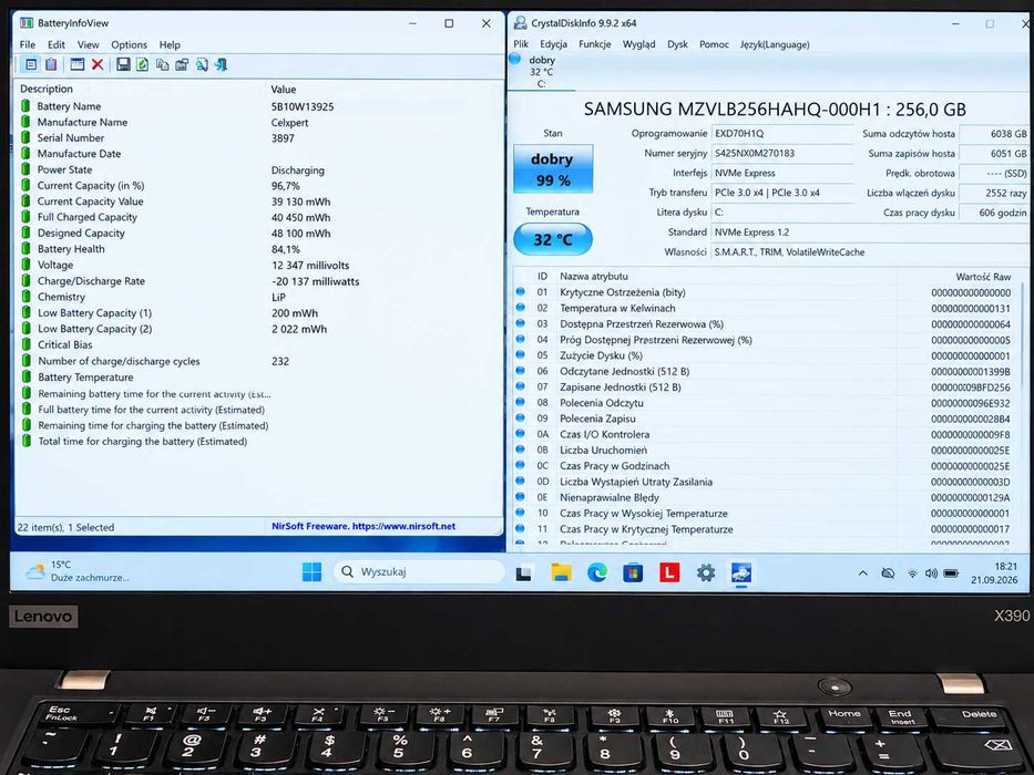 Lenovo ThinkPad X390 Dotykowy / i5-8365U / 16GB RAM / 256GB SSD NVMe / Windows 11 Pro