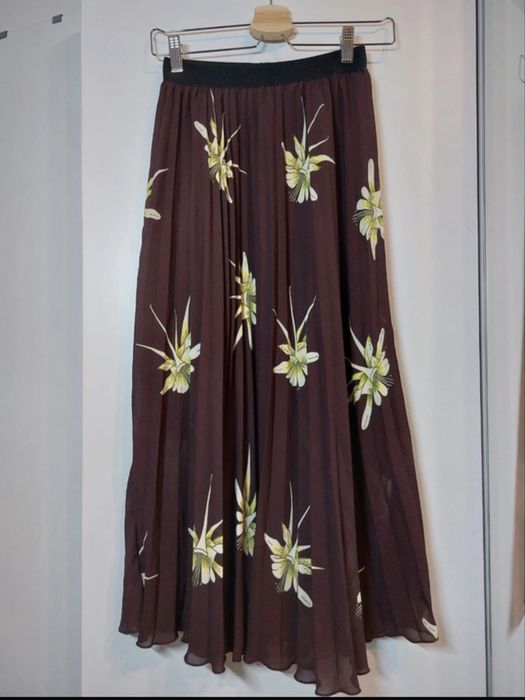 Długa spodnica 34 plisowana spódnica midi H&M brązowa spódnica XS