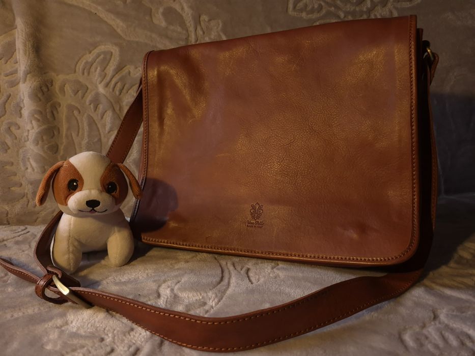 Torba skórzana Vera Pelle męska na ramię duża brązowa włoska listonoszka vintage A4