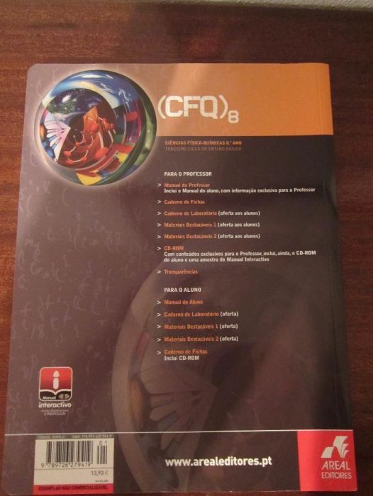 CFQ 8 - Ciências Físico-Químicas 8 - Areal Editores - Manual, Caderno
