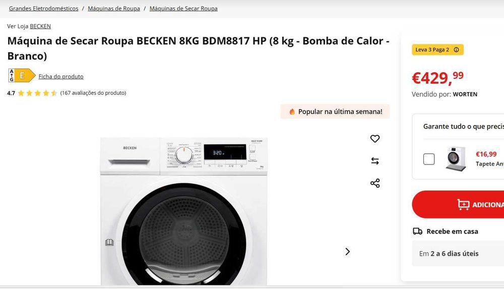 maquina de secar becken 8 kg